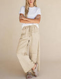 Athlisan Womens Casual Wide Leg Sweatpants High Waist Acid Wash Palazzo Pants with Pockets(Khaki-XL)