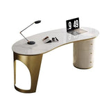zhongxlla Standing Desk, Modern Study PC Desk with Storage, High Gloss Rock Slab Writing Workstation