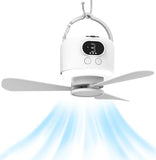 geonfi Camping Fan 10400mAh Battery Operated, USB Rechargeable Tent Fan with Remote Control,3 Detachable Blades, LED Light, 3 Speeds, Timer, Portable Ceiling Fan for Camping(White)