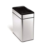 simplehuman 10 Liter / 2.6 Gallon Profile Open Trash Can, Slim Trash Can for Bedroom, Bathroom, Office, Brushed Stainless Steel