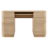 Modway Mirae 55 Inch Computer Desk with Drawers in Brushed Light Oak – Modern Compact Office Desk with Keyboard Tray, Curved Edges