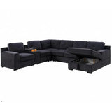 Row Modern Chenille 6-Seater Sectional Sofa Bed with Pull-Out Sleeper & Storage Chaise