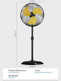 AKIRES 30” Outdoor Pedestal With Energy-Saving Motor,9600 CFM High-Velocity Industrial Stand Fan, 120° Oscillating Heavy Duty Metal Floor Fan for Shop, Warehouse, Workshop, Gym, Garage Yellow