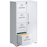 4 Drawer File Cabinet with Shelves and Hanging Rod, Metal Filing Cabinet with Lock for Home Office