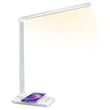 JOSTIC LED Desk Lamp with Wireless Charger, USB Charging Port, Desk Light with 10 Brightness, 5 Color Modes, White