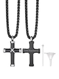 Richsteel Engravable Black Cross Urn Cremation Necklace for Ashes Husband Dad Mom Grandpa Stainless Steel Christian Jewelry Memorial Gift