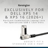 PortLock Combination Laptop Lock for USB-C Slots, 6ft Carbon Steel Security Cable, Resettable 4-Digit Code