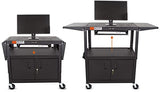 Line Leader Large AV Cart with Locking Cabinet & Drop Leaves, Rolling Height Adjustable Utility Cart
