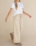 Athlisan Womens Casual Wide Leg Sweatpants High Waist Acid Wash Palazzo Pants with Pockets(Khaki-XL)
