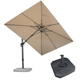 PURPLE LEAF 8.2' X 11.5' Tilting Patio Umbrella with Base Outdoor Cantilever Swivel Rectangle Umbrella Aluminum, Beige