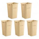 Getzi 5 Pack Beige 25 Gallon Square Commercial Trash Can, Heavy Duty Plastic Waste Bin with Venting Channels and Built-in Handles