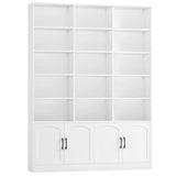 Triple Wide Bookshelf, 7-Tier Tall Bookcase with 15-Cube Open Bookshelf & 4 Doors, Large Bookshelf with Storage Cabinet