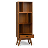 SIMPLIHOME Draper 64" Tall Solid Wood 5-Shelf Bookcase in Teak Brown