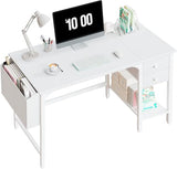 White Small Desk with Drawers - 40 Inch Computer Desk for Small Space Home Office, Modern Simple Study Writing Table PC Desks