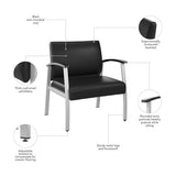 Bush Business Furniture Arrive Bariatric Waiting Room Guest Chair with Arms in Black Vinyl