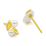 CHOW SANG SANG 24K 999.9 Gold Daily Luxe Willow & Pentals Pearl and Mother of Pearl Asymmetric Stud Earrings
