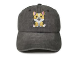 ZKFE Embroidered Corgi Hat Child Kids, Dog Lover Gift for Boy Girl, Washed Black Baseball Cap Dad Hat for Children