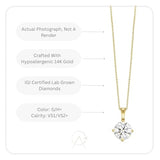 IGI Certified 1/4 to 4 Carat Round Lab Grown Diamond Solitaire Pendant Necklace