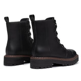 Women's Low Chunky Heel Lace-Up Platform Ankle Combat Boots Black Size 11