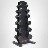 CAP 210 LB Rubber Coated Hex Dumbbell Hand Weight Set with Vertical Black Rack | Chrome Handles