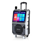 Dolphin KaraokeBox 85R Portable Karaoke Machine | 14" Tablet, Voice Modulation, HDMI, Bluetooth, USB, SD, FM | Rechargeable, 8" 100 Watts, Trolley Handle & Wheels