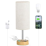 Touch Bedside Table Lamp with USB - 3 Way Dimmable Wood Lamp for Bedroom Nightstand, Desk Lampl, 14in