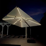 PURPLE LEAF 10 Feet Patio Umbrella with Base Outdoor Cantilever Solar Powered LED Swivel Square Umbrella,  White