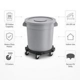 Getzi 8 Pack 20 Gallon Gray Round Commercial Trash Can with Lid and Dolly