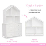 Evolur Barbie Rose Hutch/Bookcase – 7 Spacious Shelves for Toys, Books, and Keepsakes