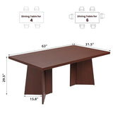 63" Long Dining Table for 6-8 People - Farmhouse Kitchen Table with Extra Thick Tabletop & Heavy-Duty Metal Legs, Walnut