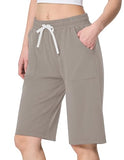 SPECIALMAGIC Bermuda Sweat Shorts Women with Pockets Cotton 12 Inch Athletic Lounge Workout Shorts,Pure Taupe,M