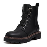 Women's Low Chunky Heel Lace-Up Platform Ankle Combat Boots Black Size 11