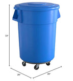 5 PACK! 55 Gallon Round Trash Can with Lid and Dolly