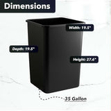 35 Gallon Square Commercial Trash Can, Heavy-Duty Plastic Waste Bin for Home