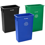 23 Gallon Slim Recycling & Trash Bin Set – 3-Pack Blue/Black/Green Plastic Narrow Open-Top