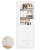 Cyclysio 80" Tall Bookshelf with 3 Drawers, Arched Bookcase with 3 Open Shelves