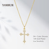 YOIHUR 14K Gold Plated Cubic Zirconia Cross Necklace for Women, Non-Tarnish Faith Jewelry for Women, Cross Faith Pendants Necklaces for Christian Occasions Christmas Valentine's Day and Mother's Day