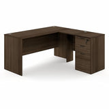 L-Shaped Executive Desk with File Cabinet, L-Shaped Office Desk with 3-Drawer Fixed Pedestal Filing Cabinet