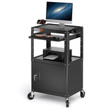 Steel Large AV Cart with Locking Cabinet - Adjustable Height Media Carts with Wheels, Pullout Tray, Power Strip for Mobile Work Station