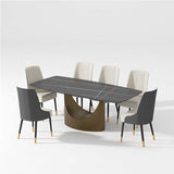 POVISON 79" Modern Dining Table Set, Black Kitchen Table and Grey PU Chairs