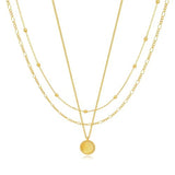 YOIHUR Layered Gold Necklaces for Women, 14K Gold Plated Beading Figaro Necklace Trendy Layering Circle Pendant Necklace Set Jewelry for Women