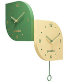 Green Yellow Silent Non-Ticking Corner Wall Clock, 12 Inch Mid Century Modern Double Sided Decorative Metal Battery Operated Unique Wall Decor for Living Room Bedroom House Warming Gifts New Home