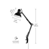 Globe Electric 56963 31.5" Multi-Joint Desk Lamp with Metal Clamp, Black, On/Off Rotary Switch on Shade