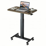 Small Rolling Laptop Standing Desk, Height Adjustable Mobile T-Base Desk with Lockable Casters
