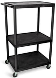 Luxor LE54-B, AV Cart, 3 Shelf Utility Cart with Power, 32" x 24" x 54"H Rolling AV Cart, 300 lb Capacity Multimedia Cart with Casters, Black