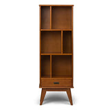 SIMPLIHOME Draper 64" Tall Solid Wood 5-Shelf Bookcase in Teak Brown