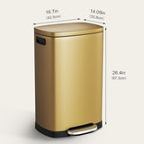 Kitchen Trash Can with Lid Soft Close, 13 Gallon / 50L Stainless Steel Pedal Garbage Can