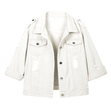 Hixiaohe Spring Summer Jean Jacket for Women Trendy Half Sleeve Button Down Short Denim Jacket Retro Cropped Trucker Coat