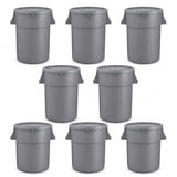Getzi 7 Pack 44 Gallon Gray Round Commercial Trash Can with Lid