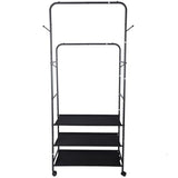 Whitmor Double Rod Clothes Rack: Metal Rolling Clothing Racks for Hanging Clothes, Heavy Duty Garment Rack with 3 Shelves, Portable Clothes Organizer for Bedroom, Laundry, Living Room, Black